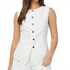 NEW NEEDII button down sleeveless linen vest in white